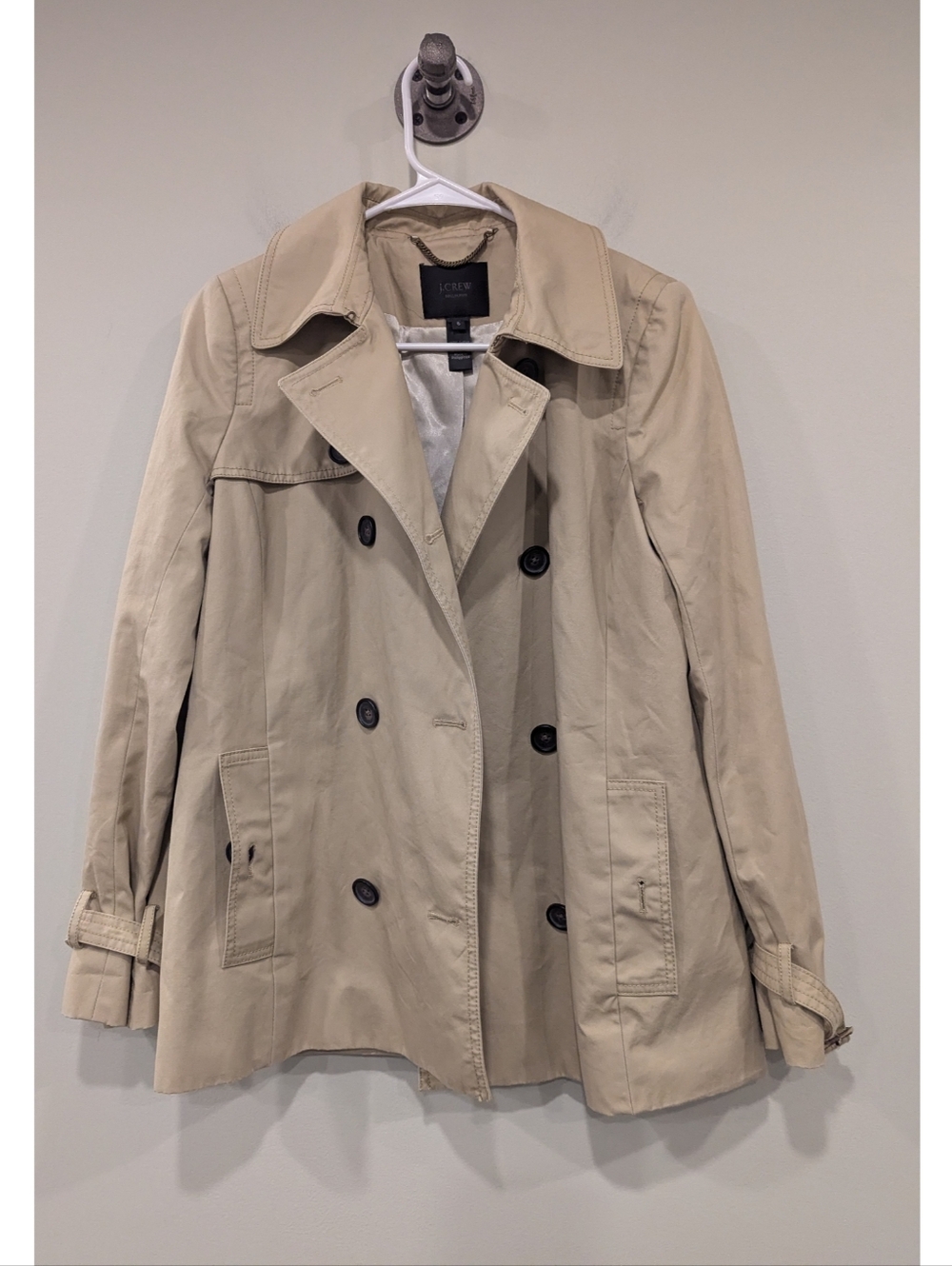 J. Crew Collection Khaki Cotton Short Trench Coat Size 6 NO BELT
